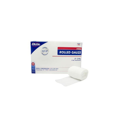 Bandage 2"x5yd Gauze Cotton Roll White LF Sterile 12/Pk, 8 PK/CA - Surgical Supplies NY